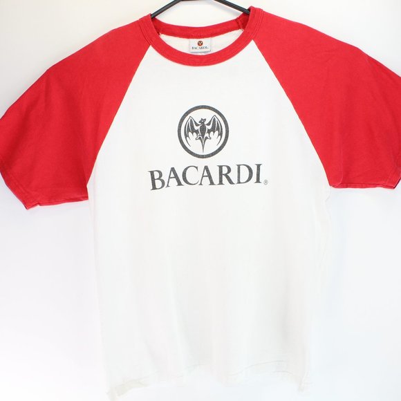 VTG Bacardi Raglan Men's M White/Red Short Sleeve Crewneck T-Shirt